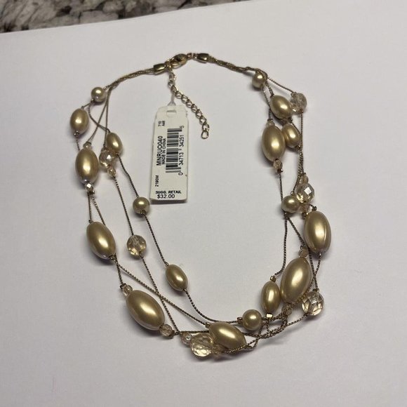 NWT Signed Monet Multi Strand Beaded Gold Tone Necklace $32 MSRP - Picture 1 of 11